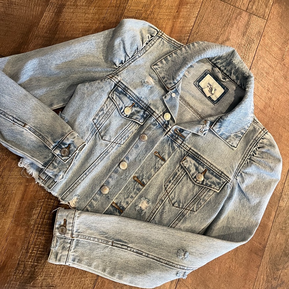 Forever 21 - Cropped Distressed Denim Jean Jacket - small